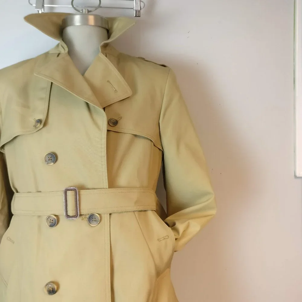 XDouble Breasted belted Long Trench Coat, Made in Poland,Pocket Nova Check Lined - Picture 6 of 15